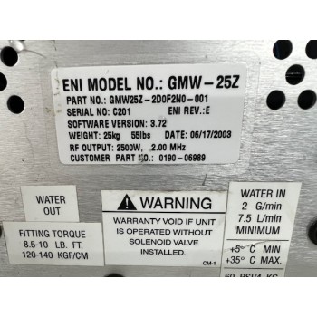 AMAT 0190-06989 ENI GMW25Z-2D0F2N0-001 2500W 2MHz RF Generator